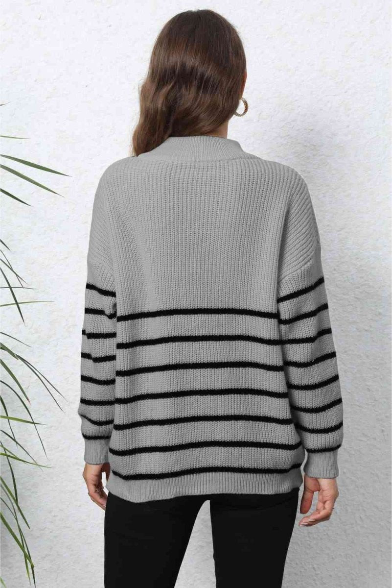 Mock Neck Long Sleeve Zip-Up Sweater - 5 Colors - Luxe Shopping