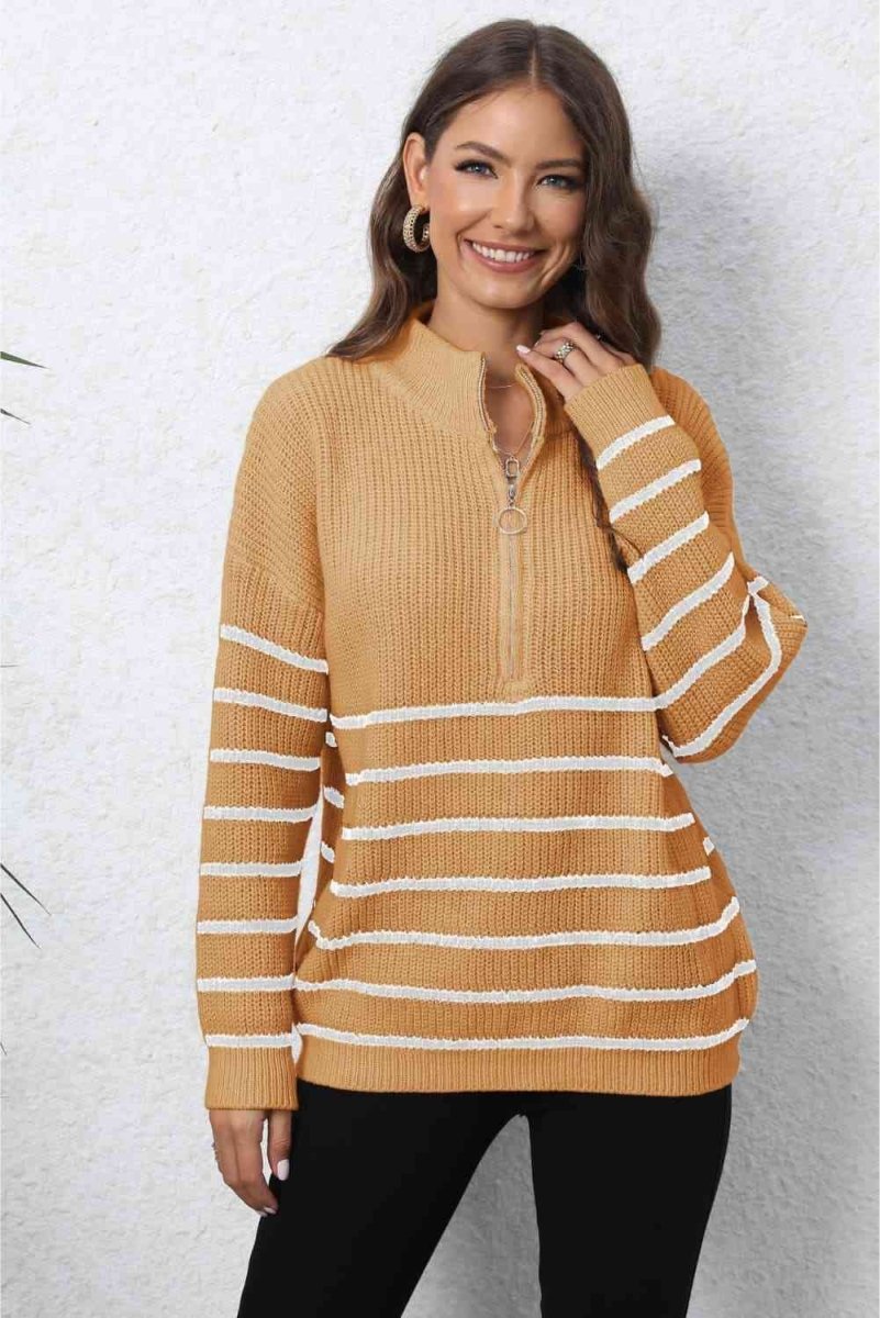 Mock Neck Long Sleeve Zip-Up Sweater - 5 Colors - Luxe Shopping