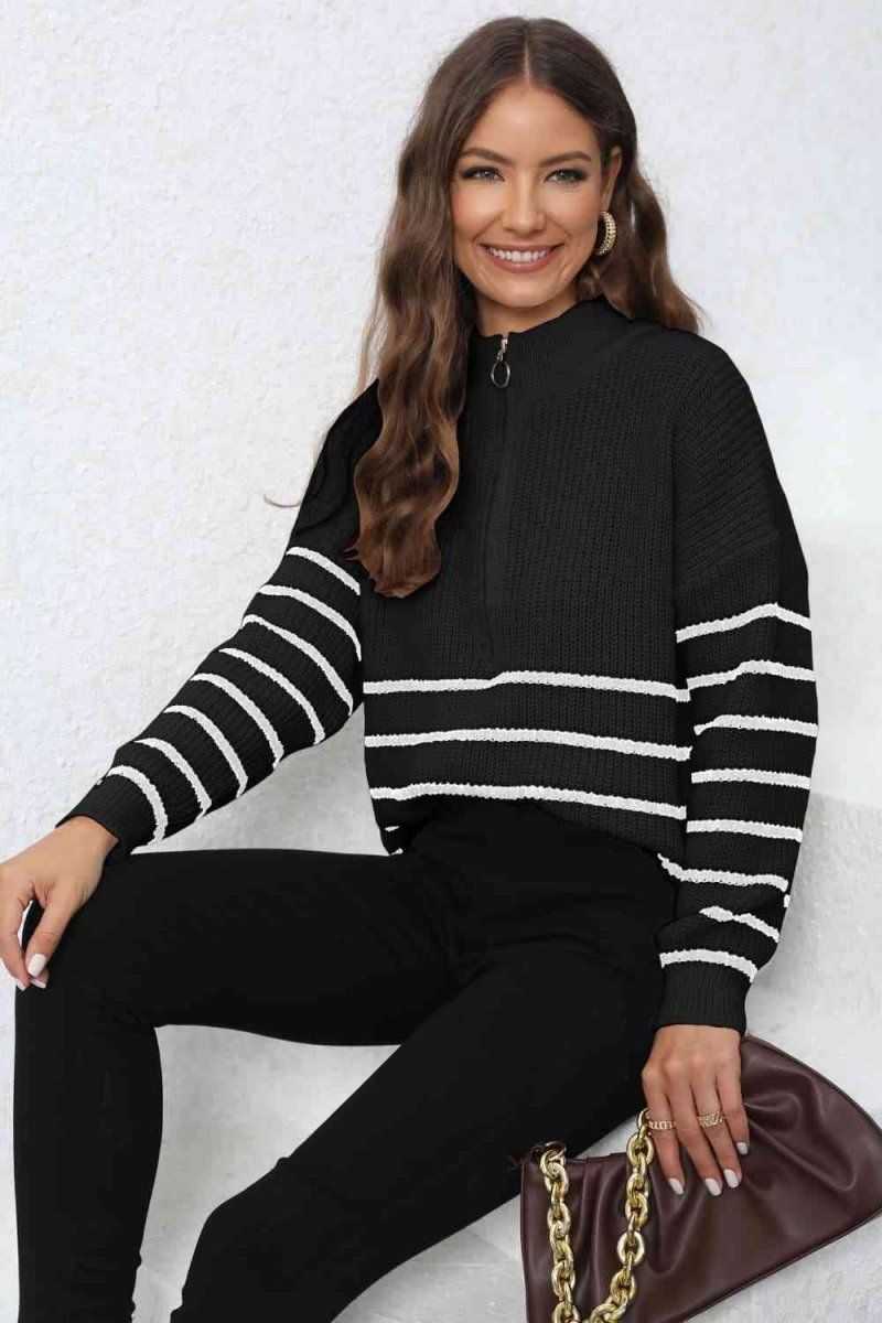 Mock Neck Long Sleeve Zip-Up Sweater - 5 Colors - Luxe Shopping
