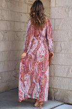 Multicolour Boho Paisley Print V Neck Empire Waist Maxi Dress - Luxe Shopping