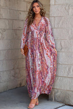 Multicolour Boho Paisley Print V Neck Empire Waist Maxi Dress - Luxe Shopping