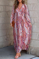 Multi-color Boho Paisley Print V Neck Empire Waist Maxi Dress