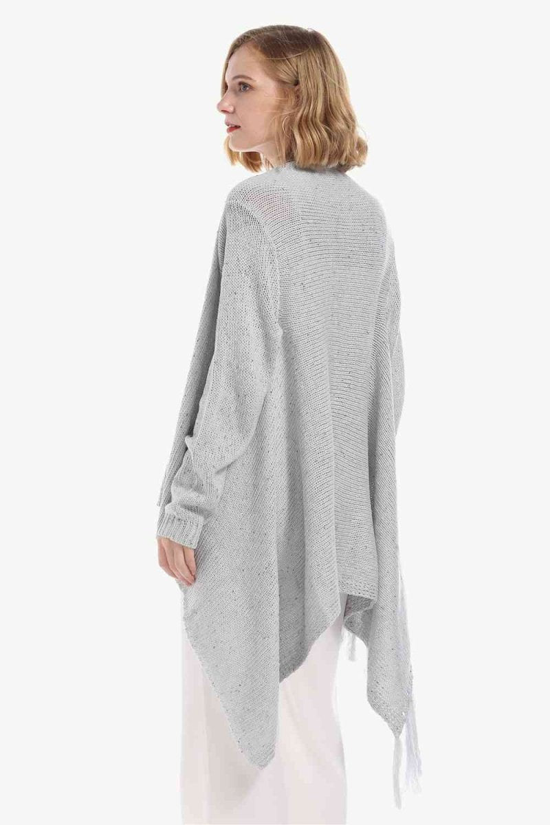 One-Button Tassel Tie Asymmetrical Hem Cardigan - 4 Colors - Luxe Shopping