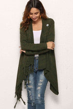 One-Button Tassel Tie Asymmetrical Hem Cardigan - 4 Colors - Luxe Shopping