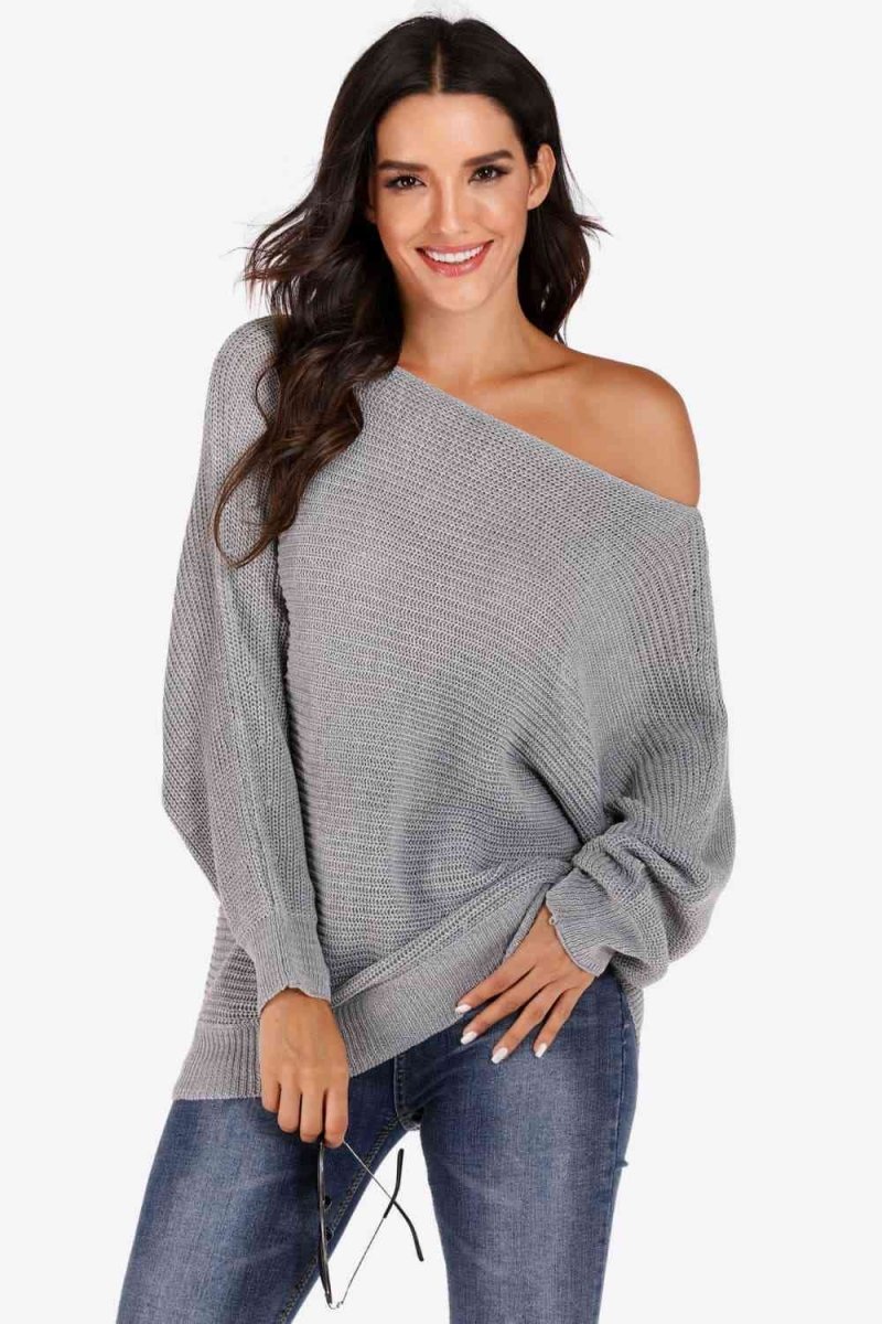 One Shoulder Dolman Sleeve Sweater - 2 Colors - Luxe Shopping