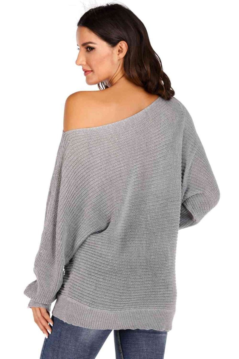 One Shoulder Dolman Sleeve Sweater - 2 Colors - Luxe Shopping