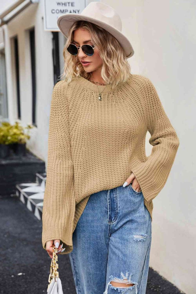 Raglan Sleeve Waffle Knit Sweater - Luxe Shopping