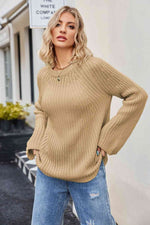 Raglan Sleeve Waffle Knit Sweater - Luxe Shopping