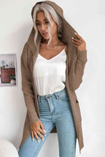 Ribbed Open Front Hooded Cardigan with Pockets - 4 Colors - Luxe Shopping