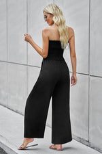 Straight Neck Smocked Jumpsuit - Luxe Shopping