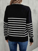 Striped V-Neck Drop Shoulder Sweater - 3 Colors - Luxe Shopping