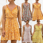 Summer 2023 new hot selling sexy V-neck halter ruffled floral dress - Luxe Shopping