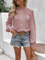 Swiss Dot Lace Trim Long Sleeve Shirt - Luxe Shopping