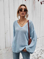 V-Neck Dropped Shoulder Sweater - 5 Colors - Luxe Shopping