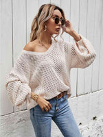 V-Neck Dropped Shoulder Sweater - 5 Colors - Luxe Shopping