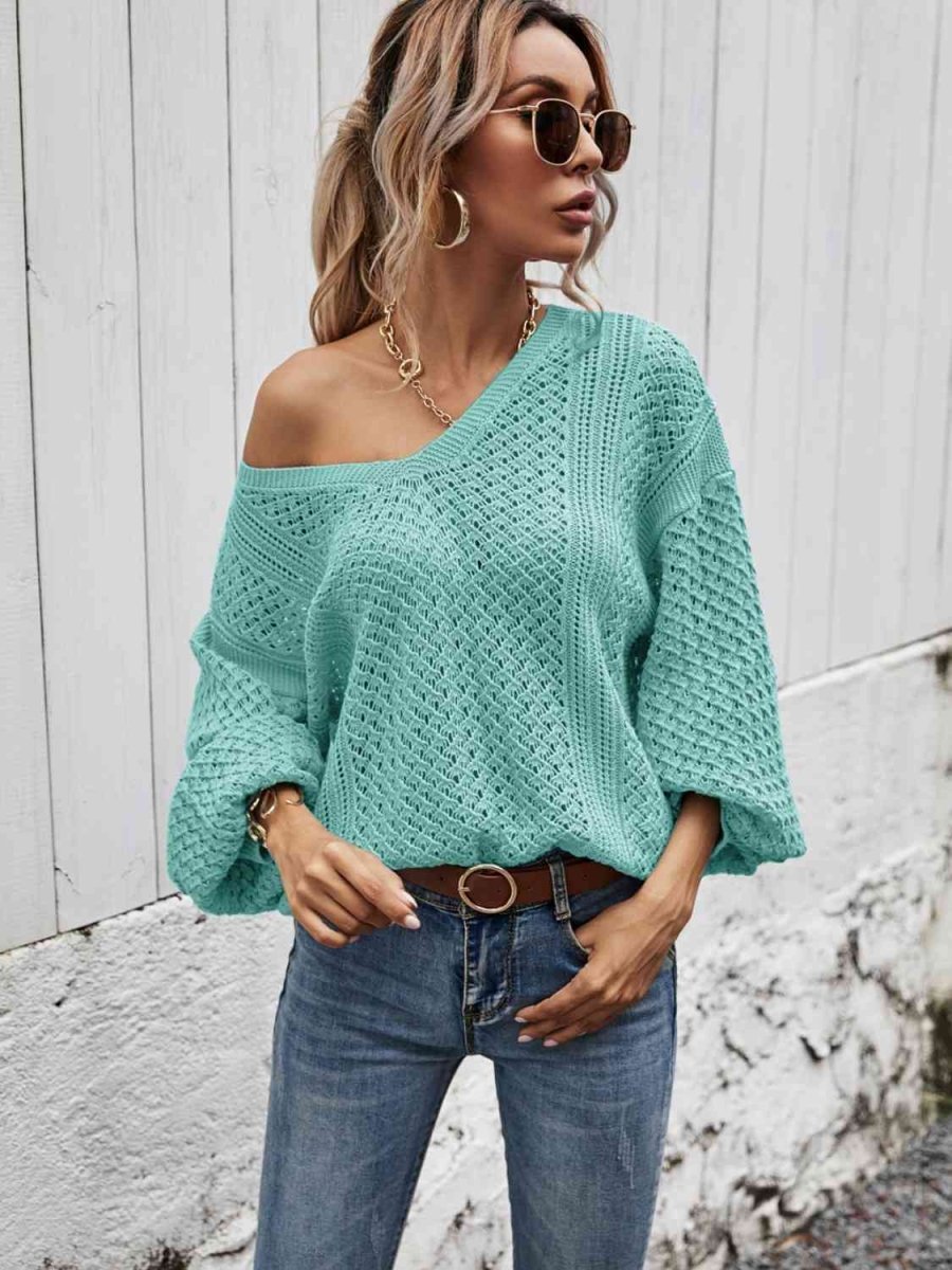 V-Neck Dropped Shoulder Sweater - 5 Colors - Luxe Shopping