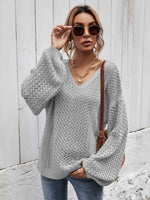 V-Neck Dropped Shoulder Sweater - 5 Colors - Luxe Shopping