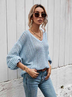 V-Neck Dropped Shoulder Sweater - 5 Colors - Luxe Shopping