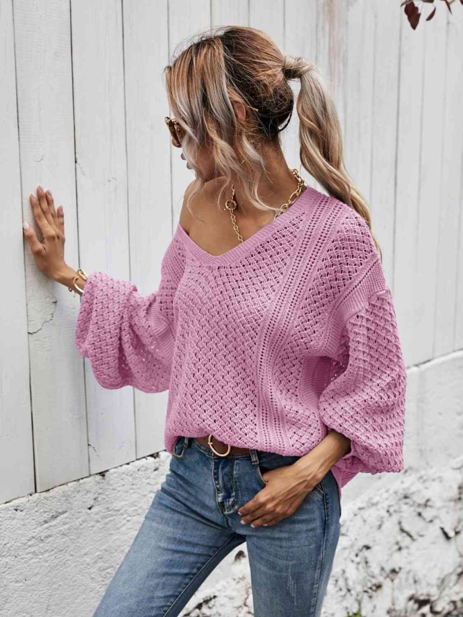 V-Neck Dropped Shoulder Sweater - 5 Colors - Luxe Shopping