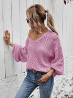 V-Neck Dropped Shoulder Sweater - 5 Colors - Luxe Shopping