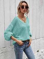 V-Neck Dropped Shoulder Sweater - 5 Colors - Luxe Shopping