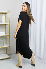 Women's HYFVE V-Neck Short Sleeve Curved Hem Dress in Black - Luxe Shopping