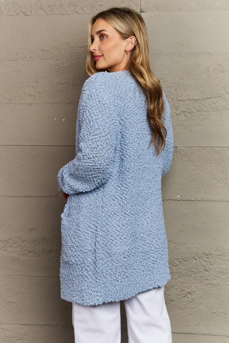 Zenana Falling For You Full Size Open Front Popcorn Cardigan - Luxe Shopping