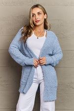Zenana Falling For You Full Size Open Front Popcorn Cardigan - Luxe Shopping
